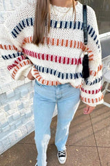 Open Knit Multicolor Stripe Sweater