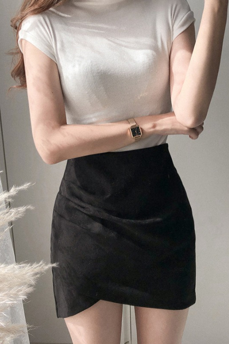 Ruched Suede Bodycon Mini Christmas Skirt