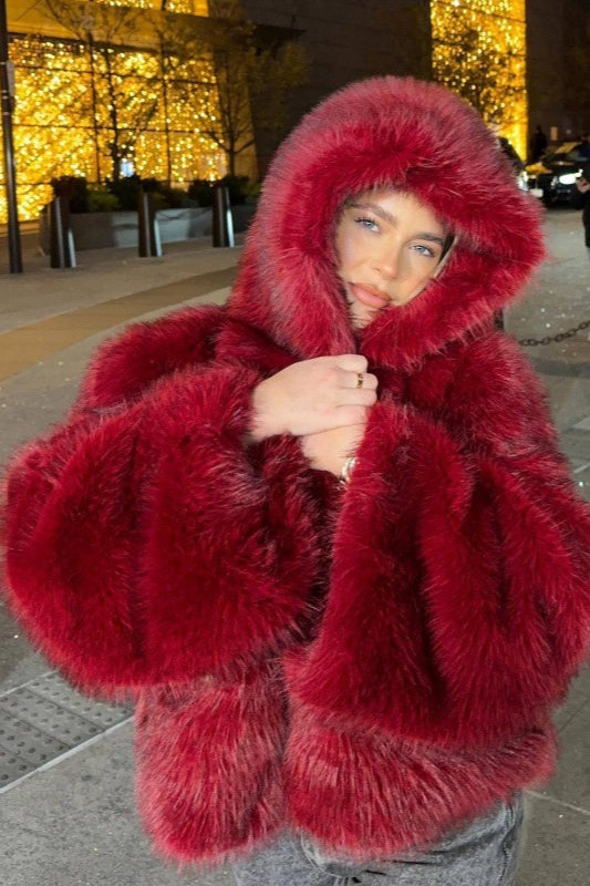 Hooded Faux Fur Blend Christmas Outerwear