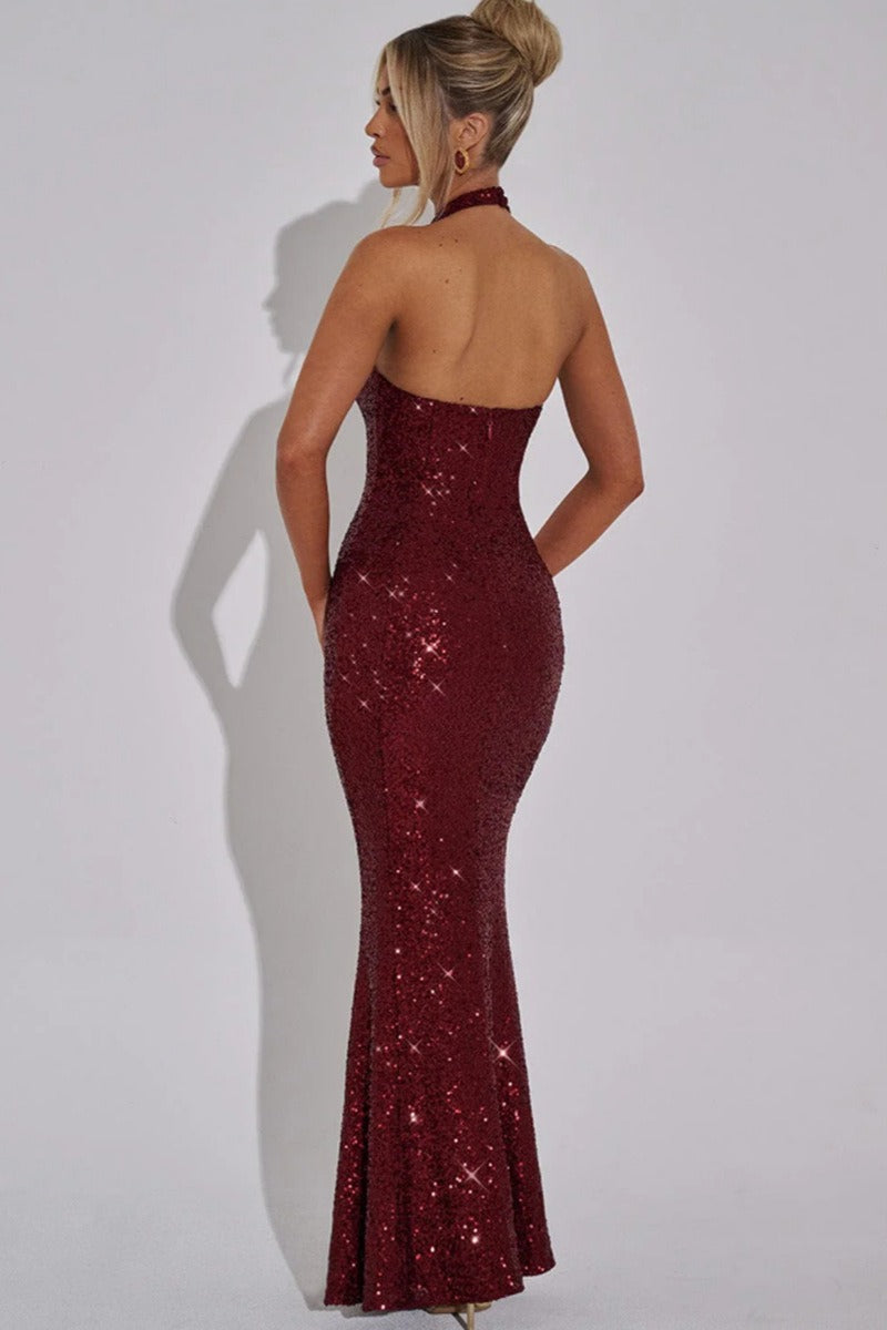 Rhinestone Halter Bodycon Party Dress