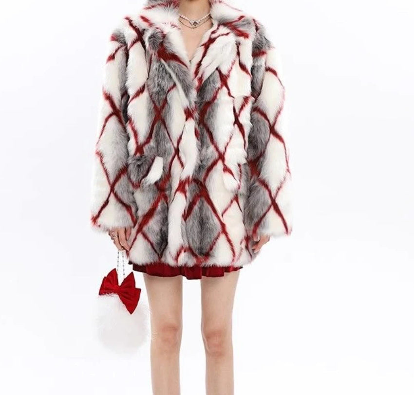 Faux Mink Fur Red Coat Coats-241208