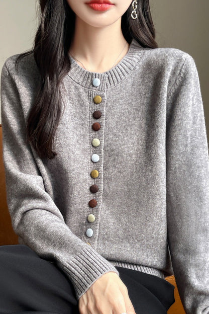 Color Button Solid Velvet Christmas Cardigan