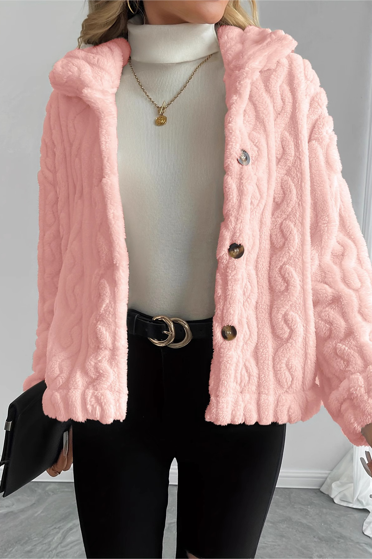 Double Fleece Cable Knit Soft Plush Warm Christmas Outerwear