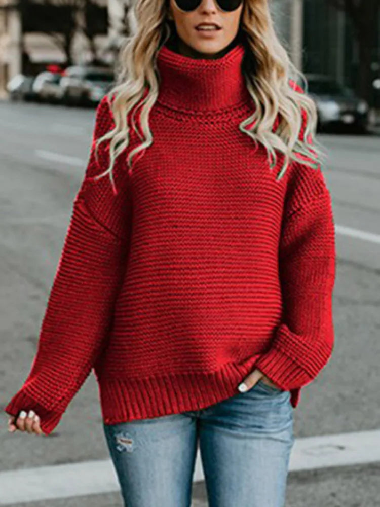 Thick Autumn Winter Green Knitted Oversized Turtleneck Christmas Sweater Red / S Sweaters-L