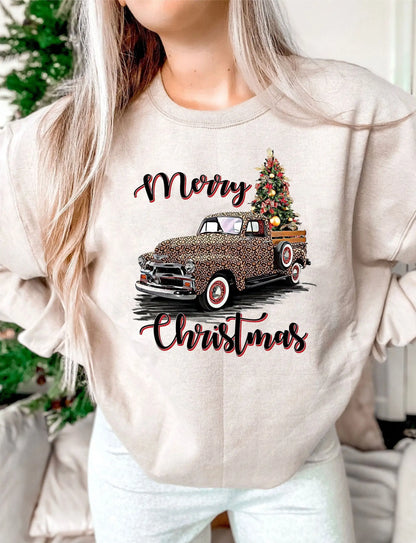 Hot Vintage Leopard Truck Gothic Popular All-Match Christmas Hoodie Creamy-White / S Hoodies-L