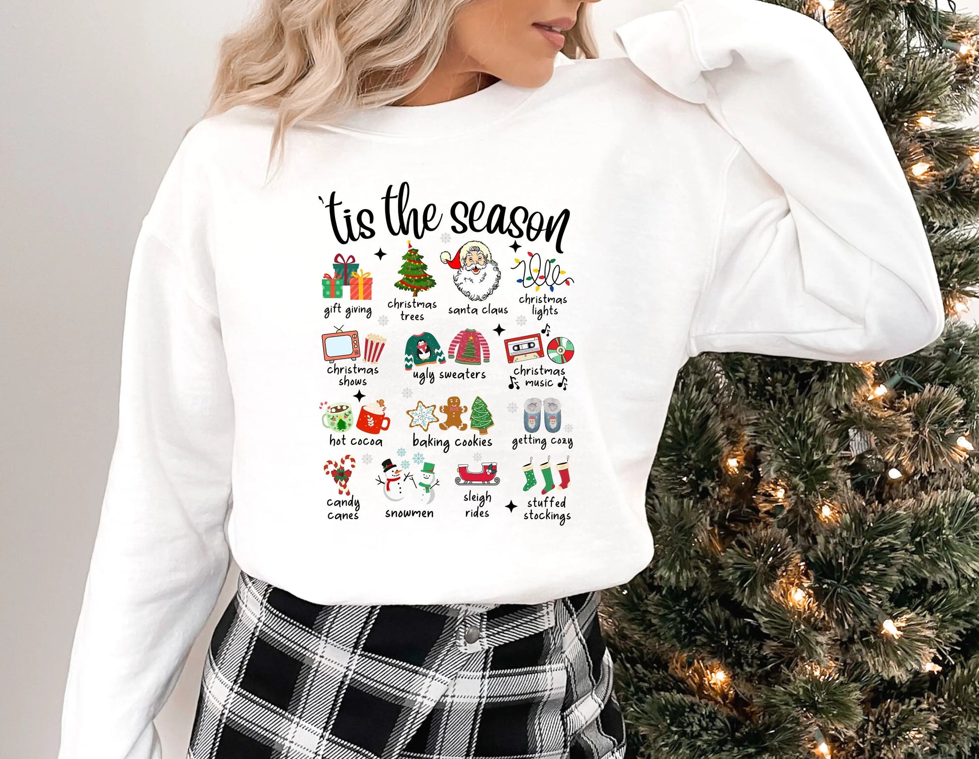 Fashion Girl Tis The Season Retro Cute Element Christmas Hoodie White / S Hoodies-L
