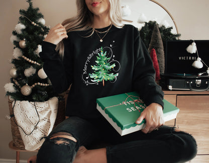 Hot Sale Merry Bright Light Tree Girl Holiday Christmas Hoodie Black / S Hoodies-L