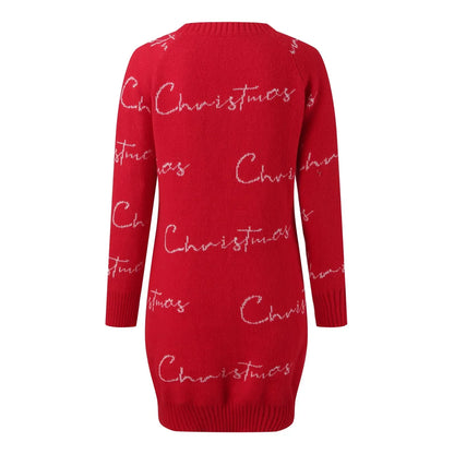 Elegant Full Sleeve O-Neck Casual Jacquard Dress Christmas Sweater Sweaters-L