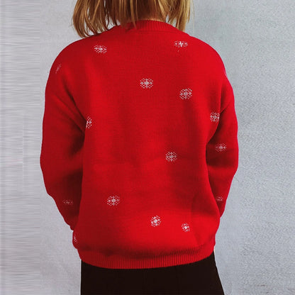 Thickened Color Blocked Hoodie Snowflake Loose Round Neck Christmas Sweater Red / S Sweaters-L