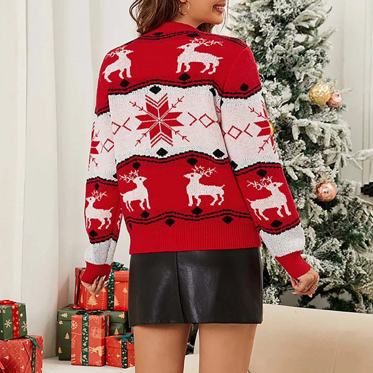 Patchwork Slim Pullover Knit Christmas Sweater Sweaters-L