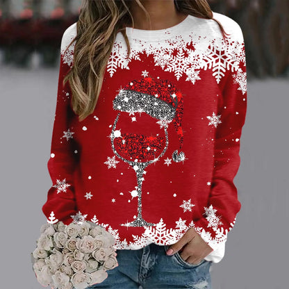 Cute Reindeer Graphic Long Sleeve Sweatshirt New Year Christmas Sweater 1-Red / S Sweaters-L