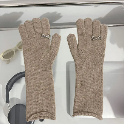 Vintage Red Wool Rabbit Full Finger Mittens For Winter Warmth Khaki / One Size Gloves-L