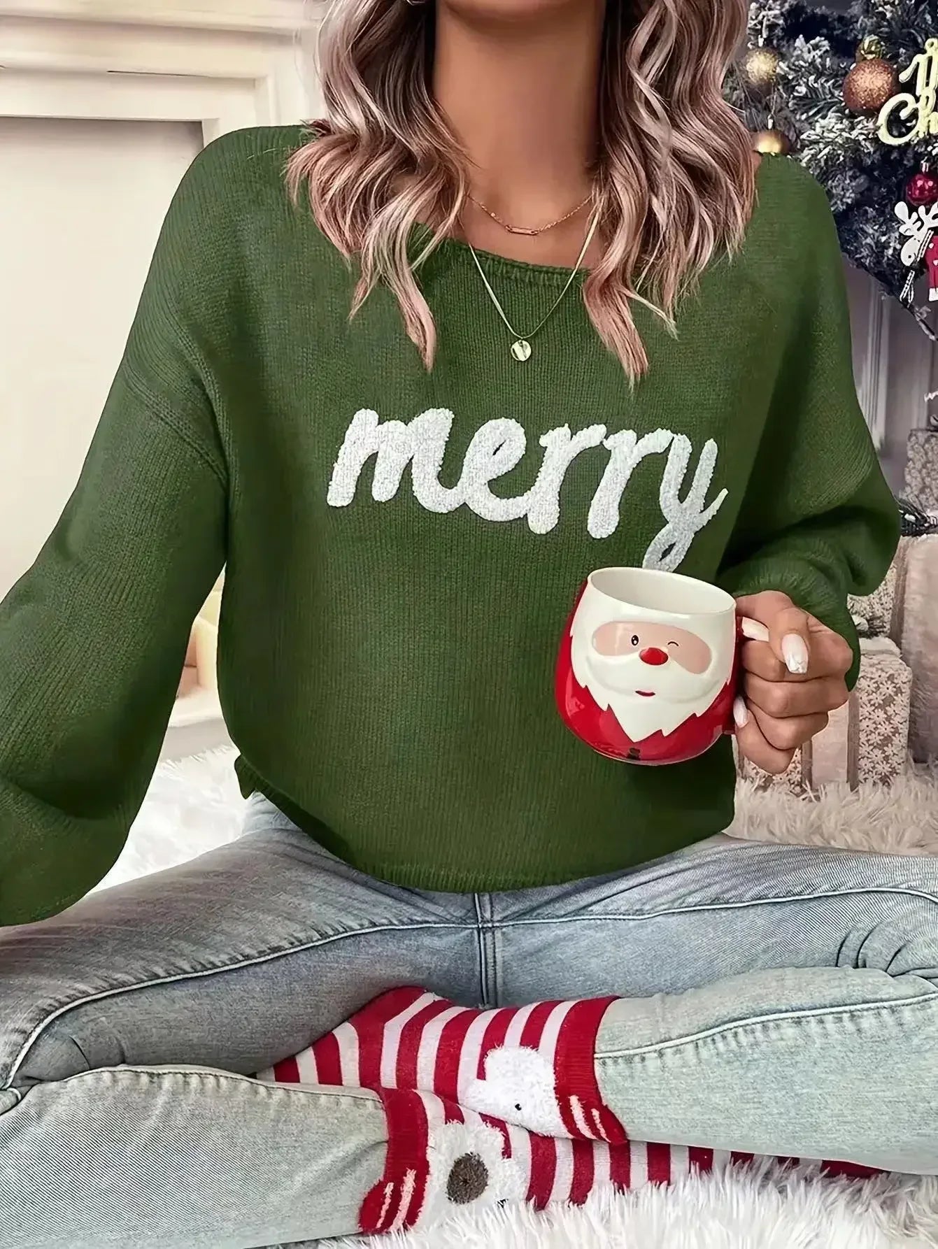 Elegant Soft Loose Red Pullover Female Winter Warm Christmas Sweater Sweaters-L