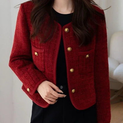 Korean Short Tweed Woolen Cardigan Cardigan-241208