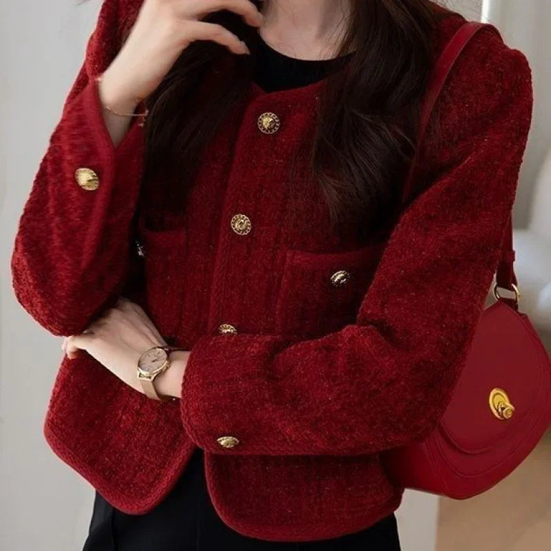 Korean Short Tweed Woolen Cardigan Cardigan-241208