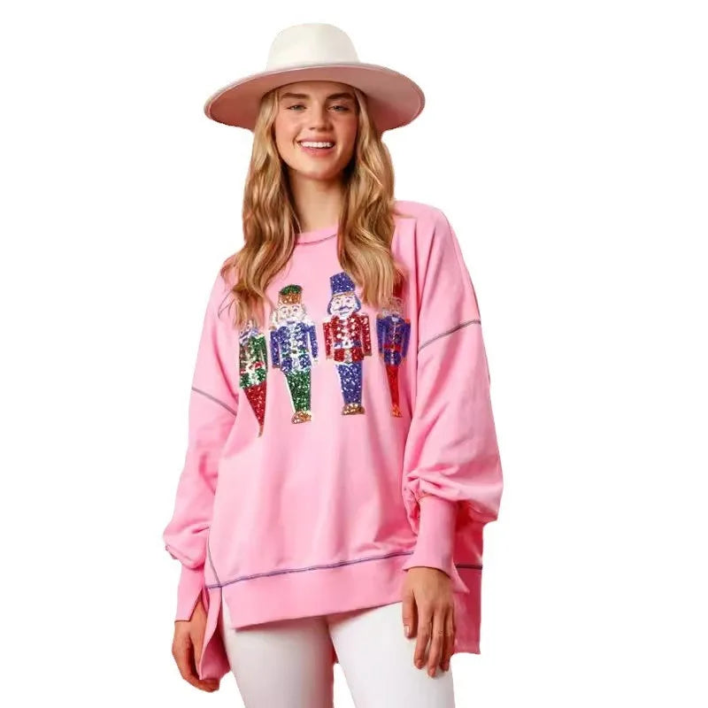 Sweet Fresh Korean Sequins Thickened Versatile Christmas Hoodie Hoodies-L