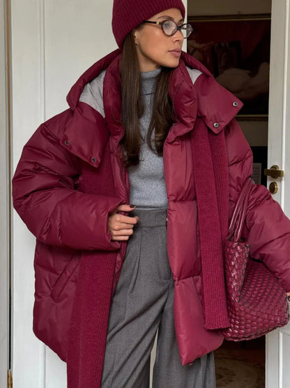 Hooded Cotton Quilting Coat Burgundy / S Coats-241208