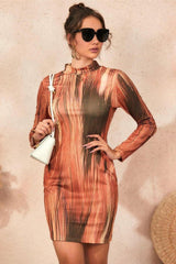 printed long-sleeved hip dress
