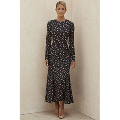 floral halter sexy slim long-sleeved dress