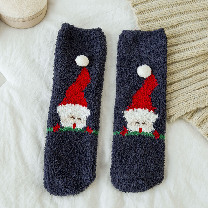 Soft Cotton Coral Fleece Cute Mid Calf Sleep Christmas Socks
