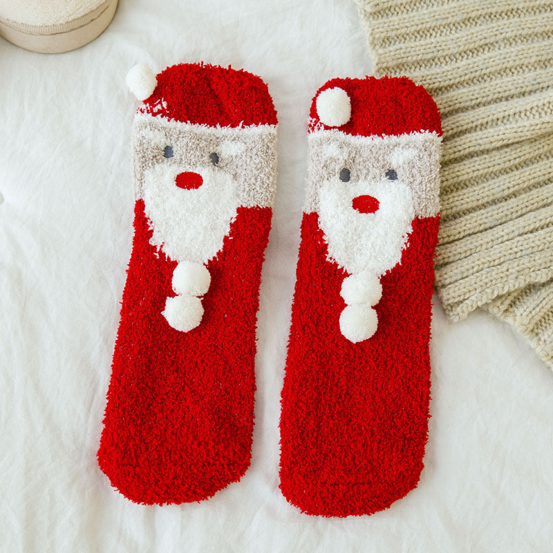 Soft Cotton Coral Fleece Cute Mid Calf Sleep Christmas Socks