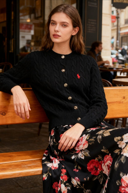 Embroidered Cable Wool Christmas Cardigan