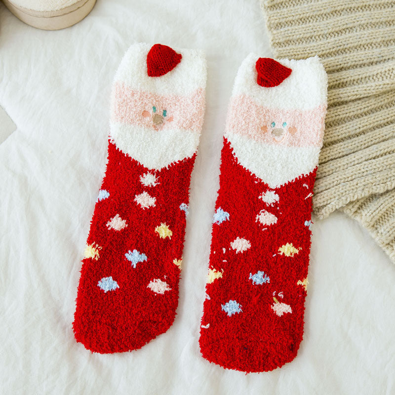 Soft Cotton Coral Fleece Cute Mid Calf Sleep Christmas Socks