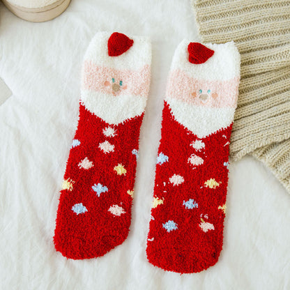 Soft Cotton Coral Fleece Cute Mid Calf Sleep Christmas Socks