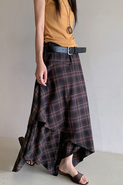 Asymmetric Plaid Midi Christmas Skirt