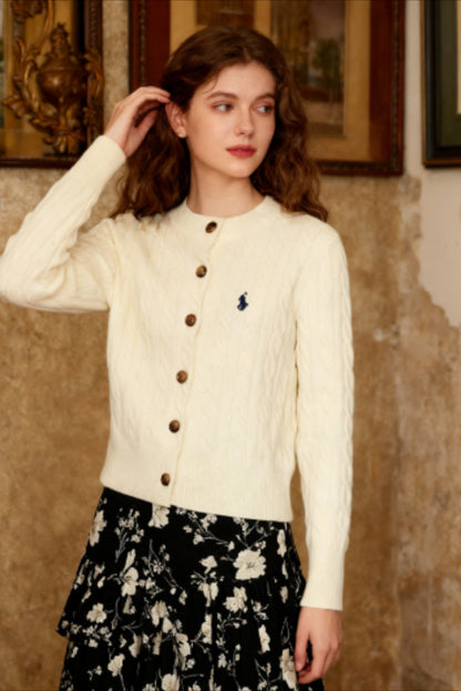 Embroidered Cable Wool Christmas Cardigan