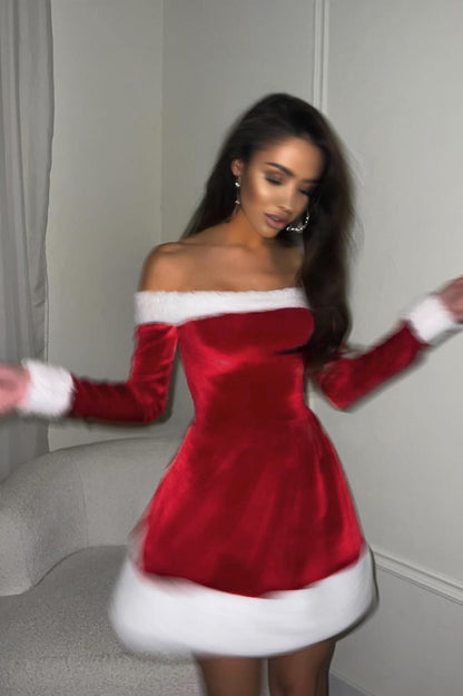 Elegant Holiday One Shoulder A Line Slim Velvet Dress