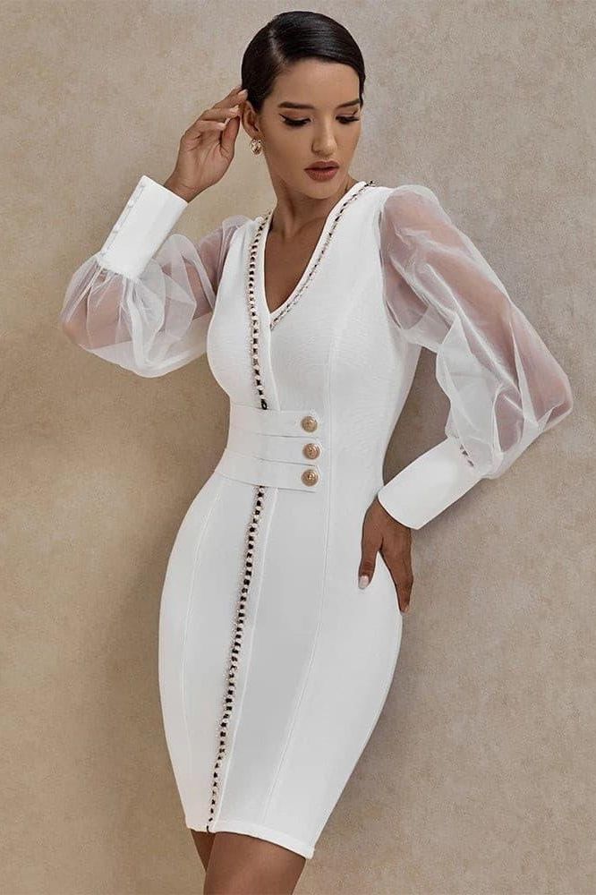 Mesh long-sleeved bandage dress