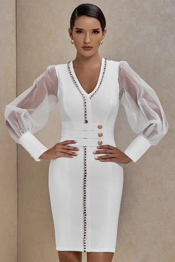 Mesh long-sleeved bandage dress