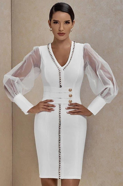 Mesh long-sleeved bandage dress