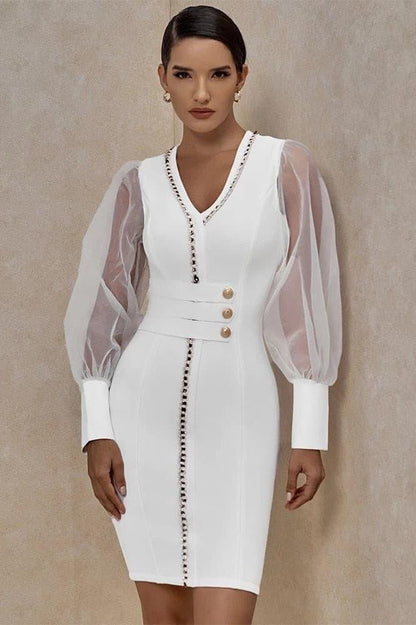 Mesh long-sleeved bandage dress