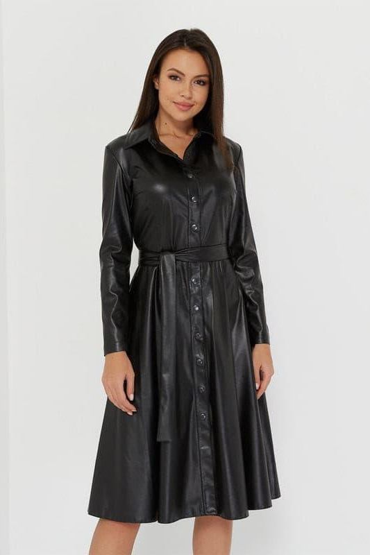 PU leather Long dress with belt