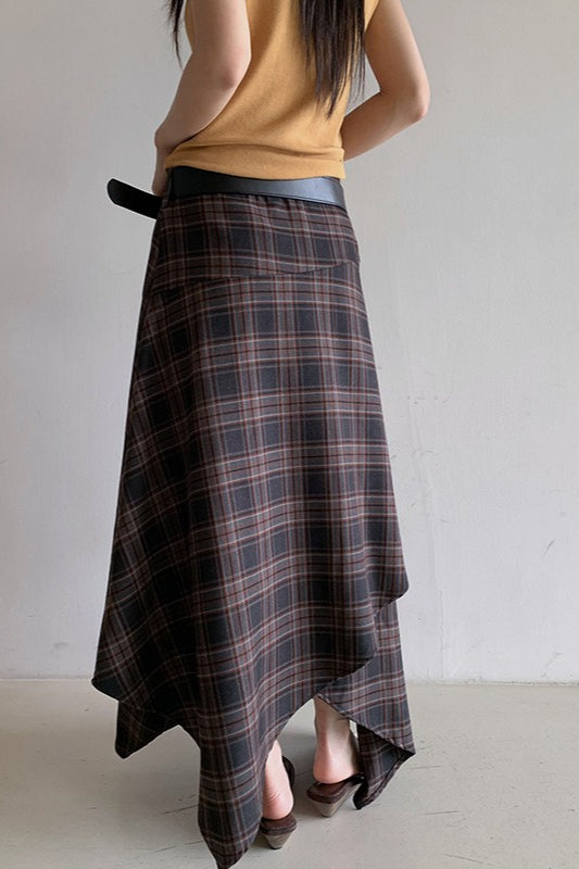 Asymmetric Plaid Midi Christmas Skirt