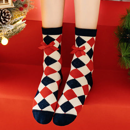 Red Mid Calf Casual Christmas Socks