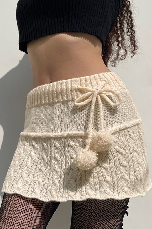 Cable Knit Pom Pom Trim Christmas Skirt