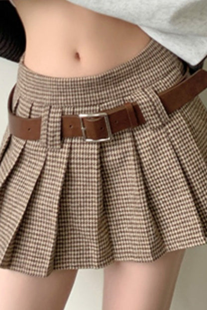 Houndstooth Pleated High Waist Christmas Skirt