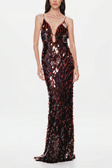 V Neck Sequin Spaghetti Strap Maxi Dress