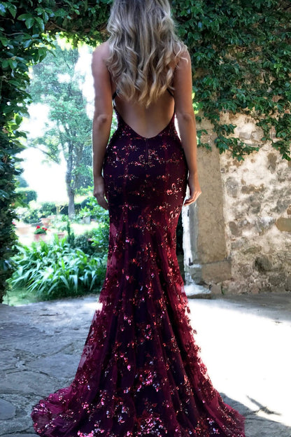 V-Back Sequin Tie Slip Dress