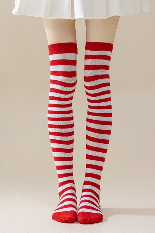 Striped Knee High Christmas Socks