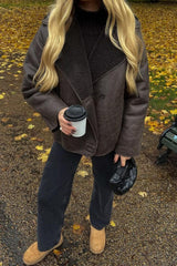 Oversized Shearling Collar Faux Suede Jacket