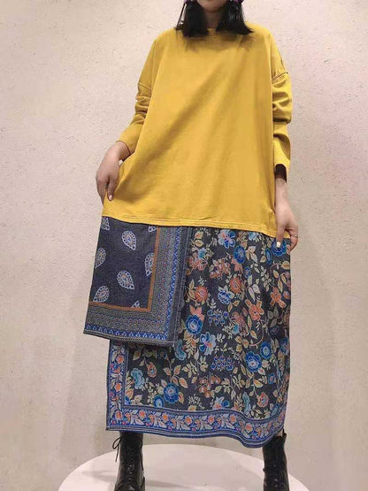 All Your Ethnic Floral Print Midi Sweatshirt Dress