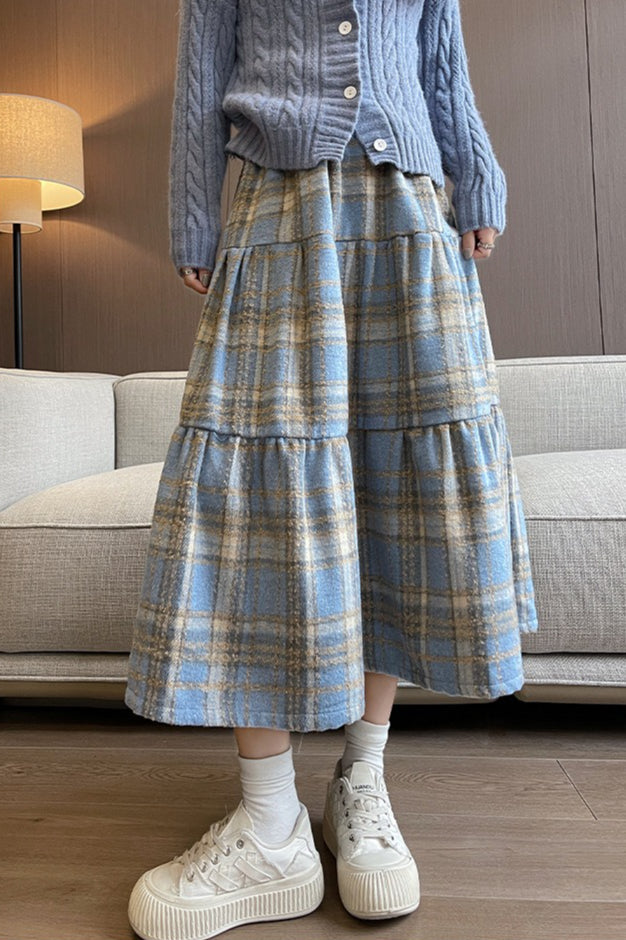 Wool Blend Tiered Plaid Christmas Skirt