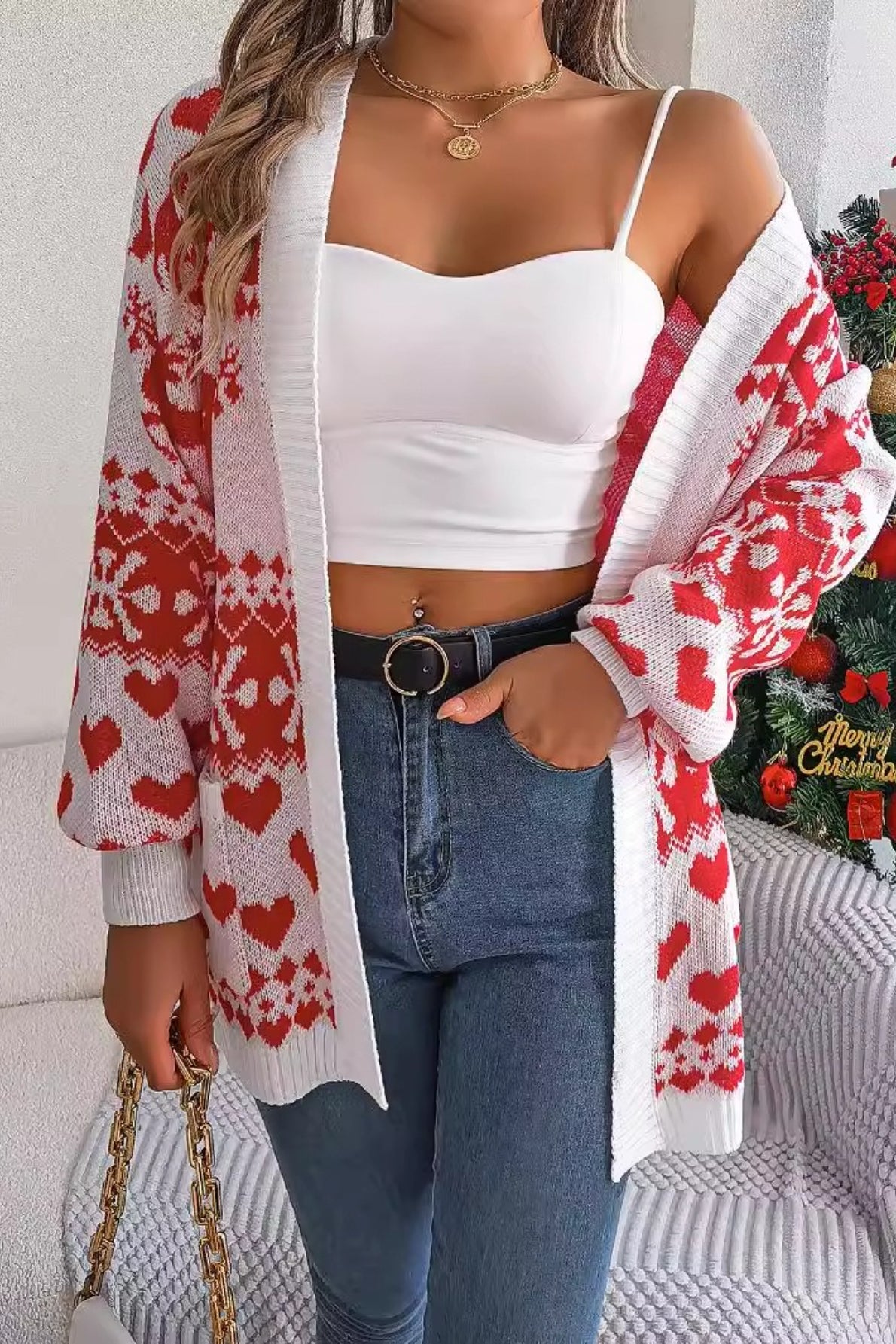 Reindeer Pocket Long Sleeve Christmas Cardigan