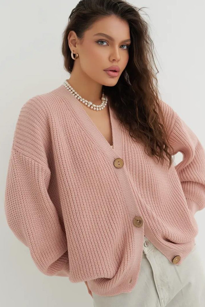 Relaxed Fit Solid Color Christmas Cardigan