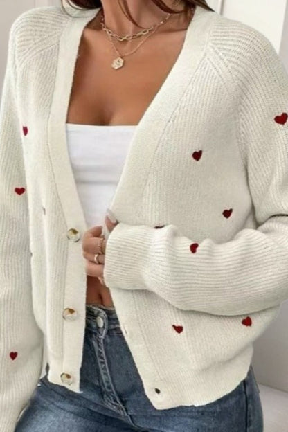 Heart Embroidery V Neck Christmas Cardigan