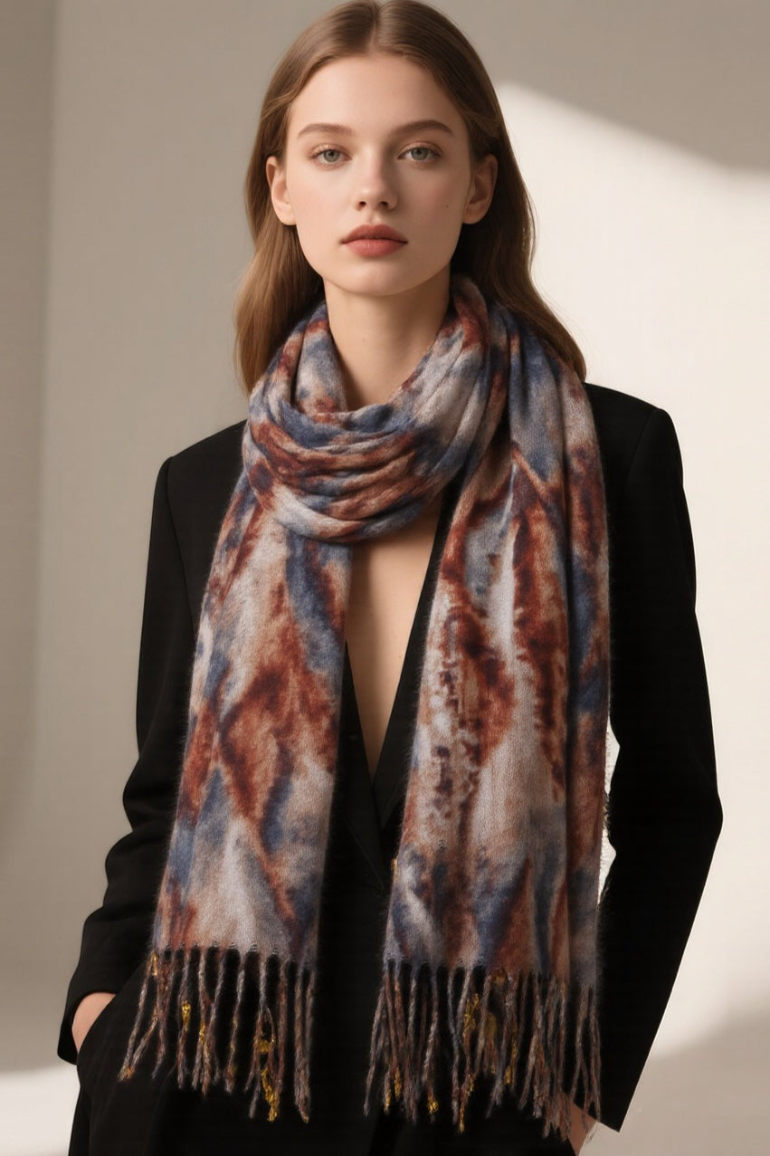 Wave Print Acrylic Blend Christmas Scarf